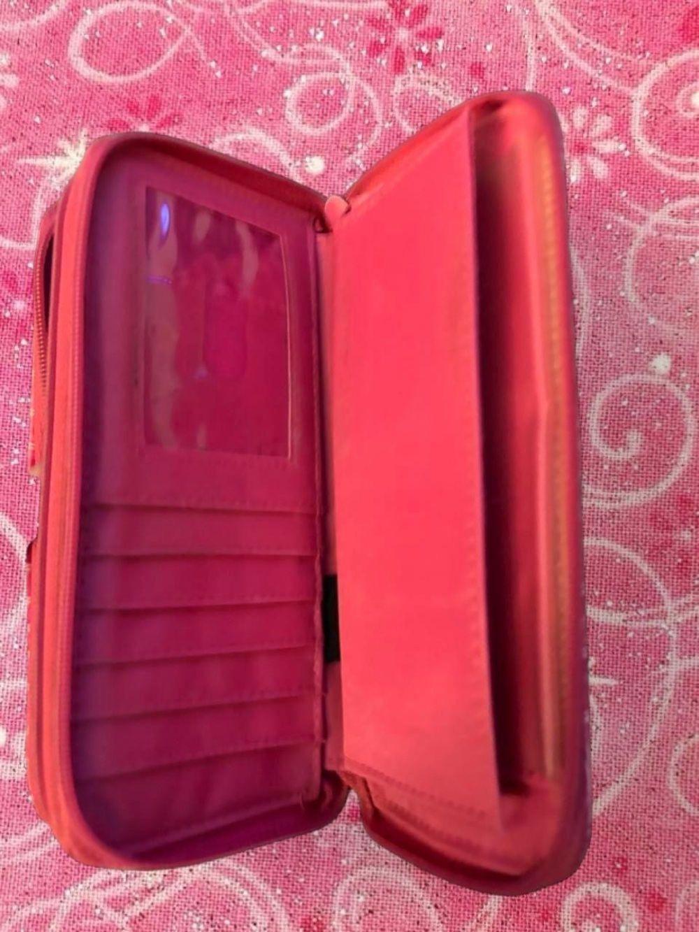 Pink Croc-Embossed Zip Wallet with Gold Rings - Picture 3 of 5